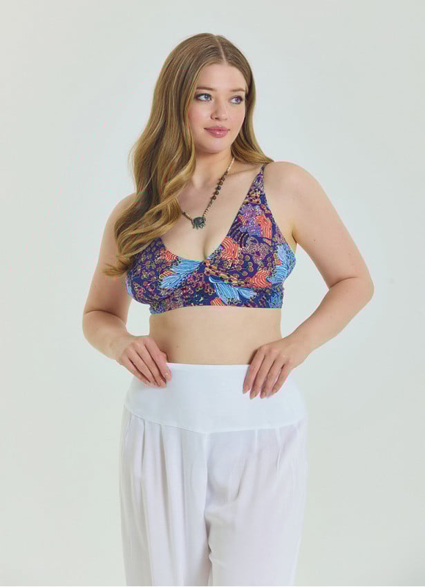 Lace Up Open Back Adjustable Blue Plus Size Blouse 4659